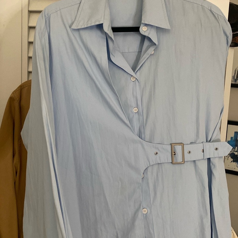 Loewe inspired Light Blue Asymmetrical Shirt